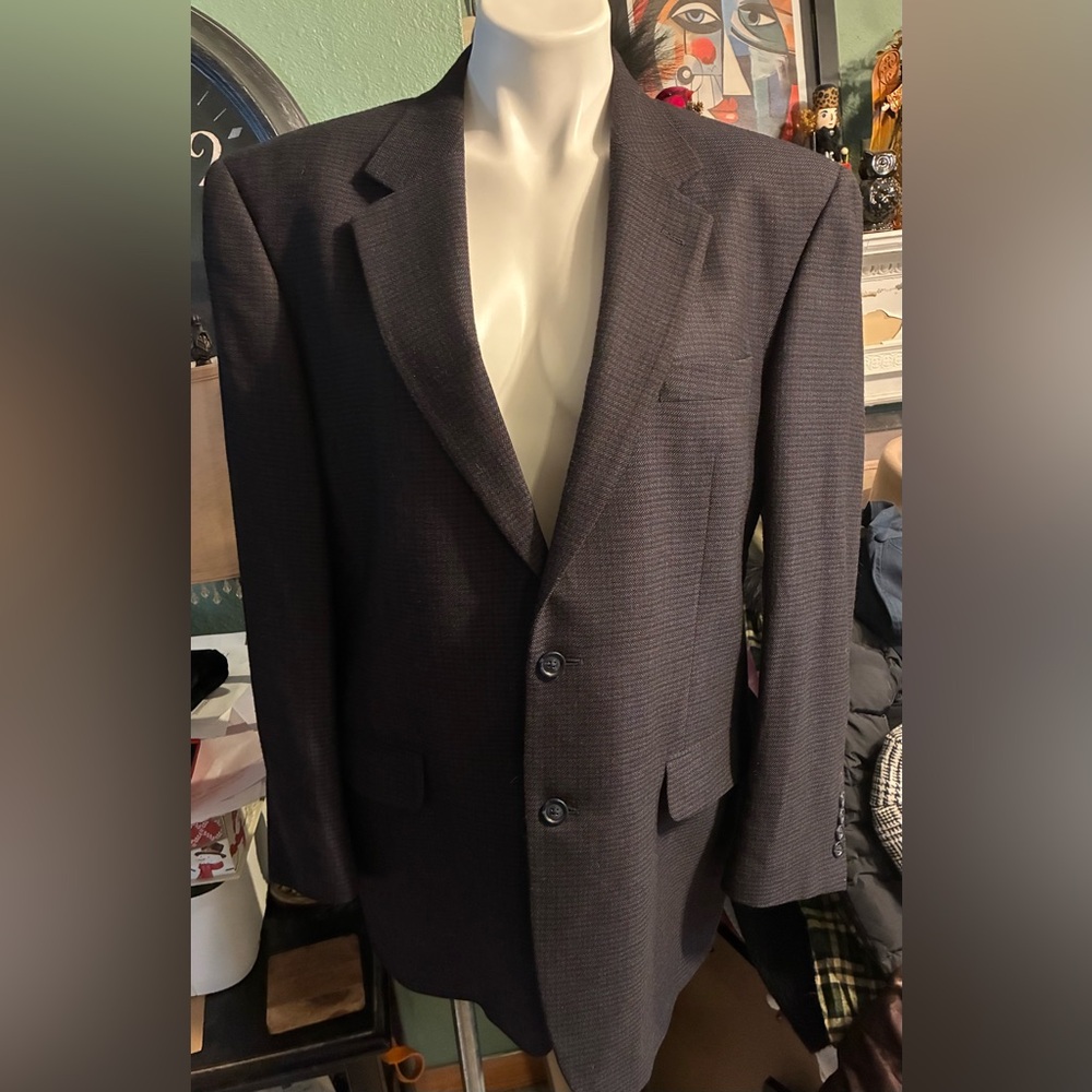 JoS. A. Bank navy wool fine houndstooth jacket -42R Stunning!